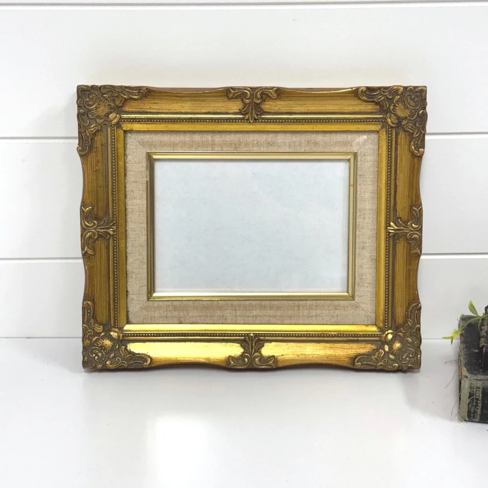 Vintage Ornate Gold Gilt Frame with Linen Mat 5x7 Opening Baroque Style Decor